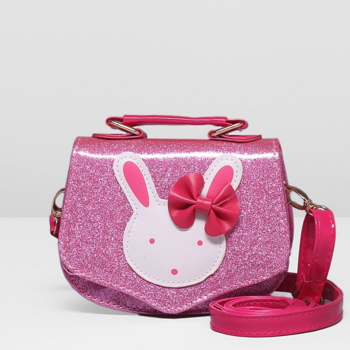 Сумка детская на клапане "Зайка", 1 отдел, длинный ремень, цвет розовый