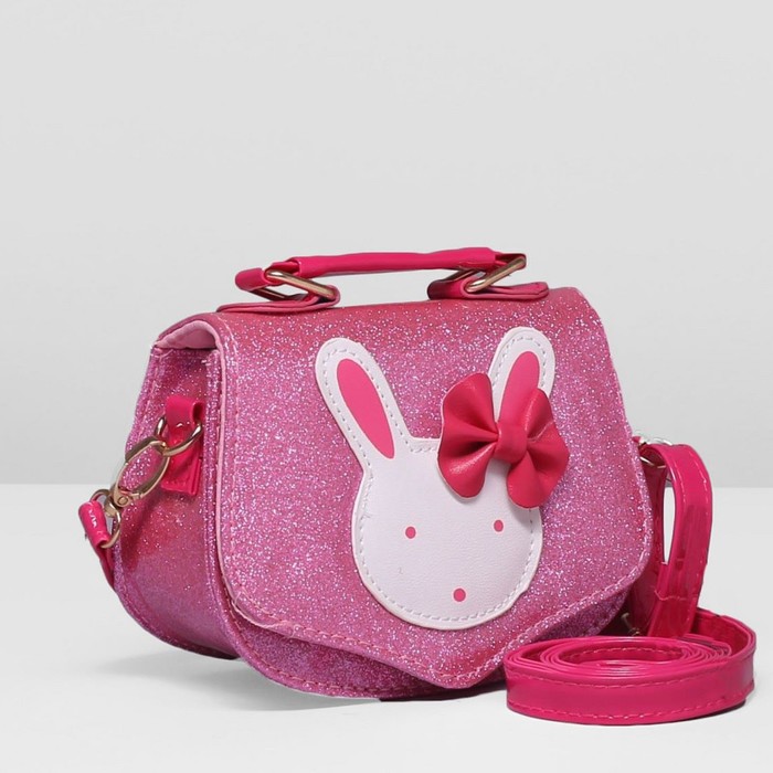 Сумка детская на клапане "Зайка", 1 отдел, длинный ремень, цвет розовый