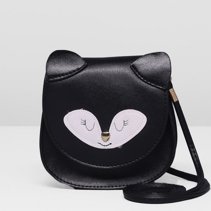 Сумка детская на клапане "Лисёнок", 1 отдел, длинный ремень, цвет чёрный