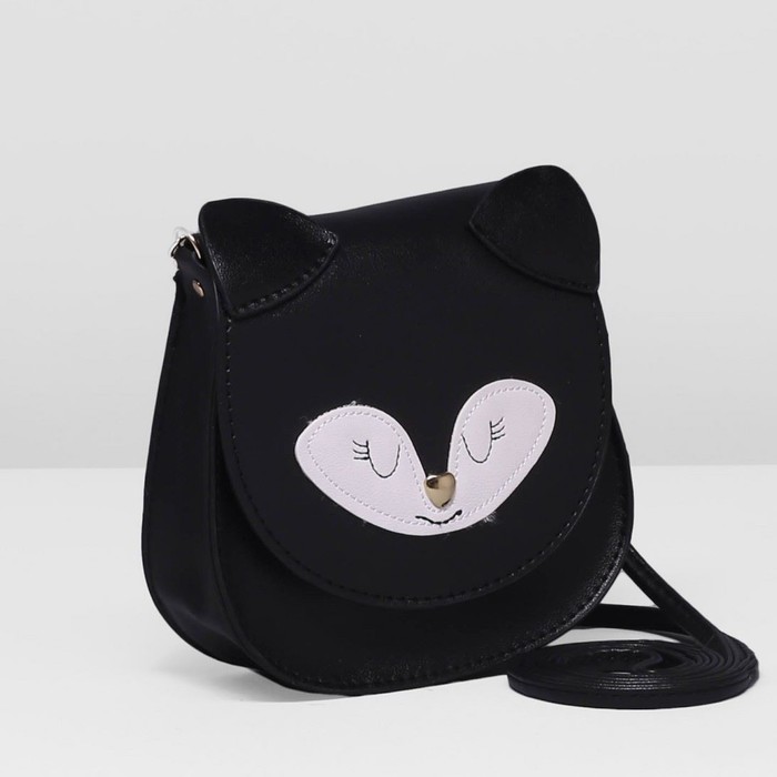 Сумка детская на клапане "Лисёнок", 1 отдел, длинный ремень, цвет чёрный