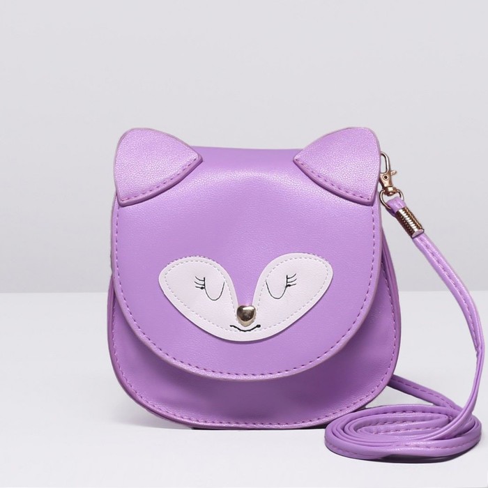 Сумка детская на клапане "Лисёнок", 1 отдел, длинный ремень, цвет сиреневый