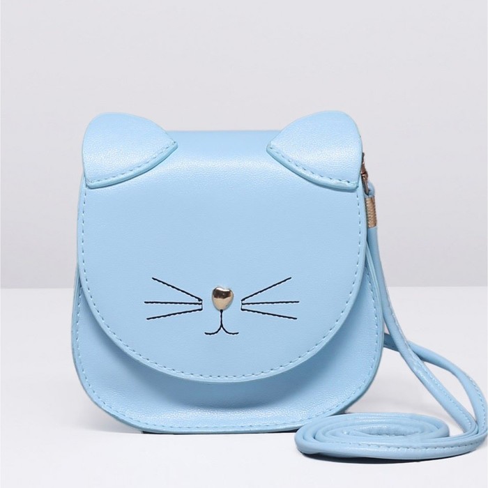 Сумка детская на клапане "Киска", 1 отдел, длинный ремень, цвет голубой
