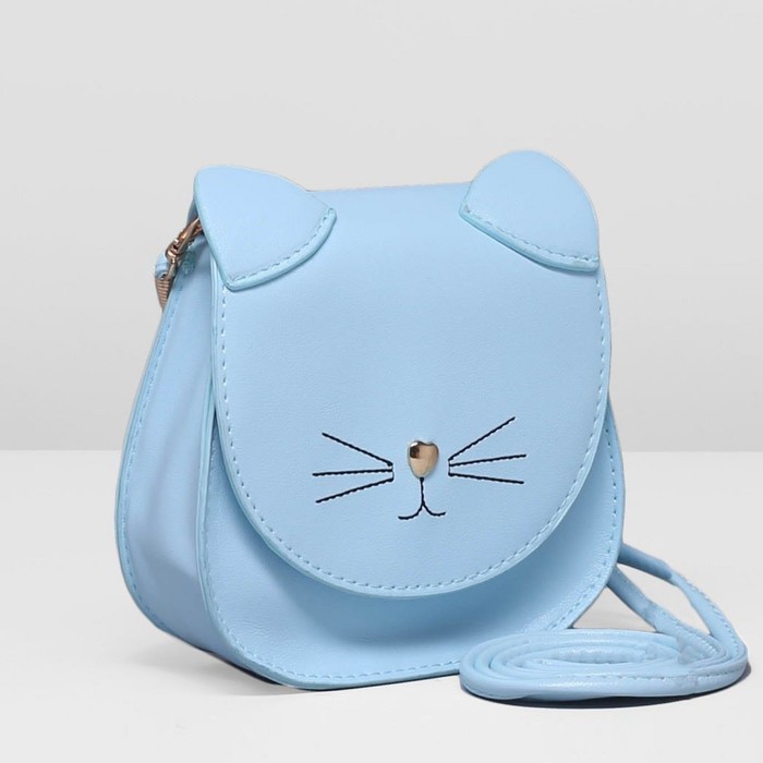 Сумка детская на клапане "Киска", 1 отдел, длинный ремень, цвет голубой