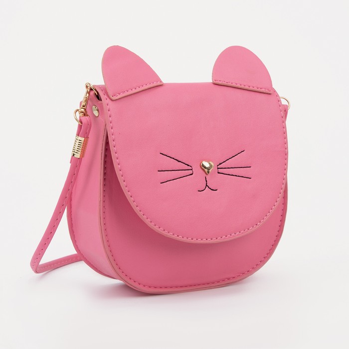 Сумка детская на клапане "Киска", 1 отдел, длинный ремень, цвет розовый