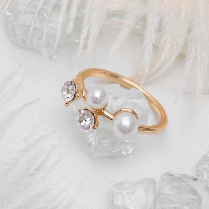 Кольцо "Жемчужина" веточка, цвет белый в золоте, размер 16