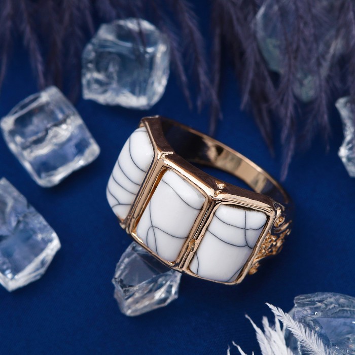 Кольцо "Натурель" прямоугольники, цвет белый в золоте, размер 17