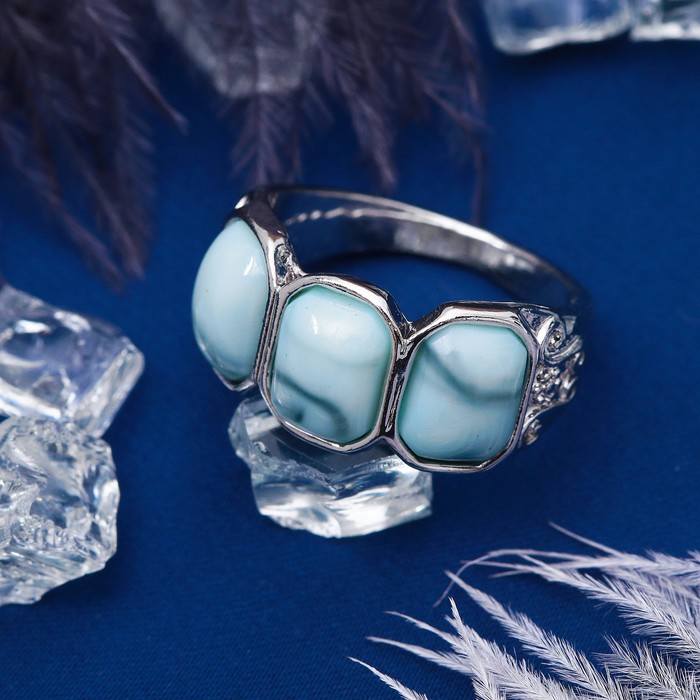 Кольцо "Натурель" овалы, цвет голубой в серебре, размер 19