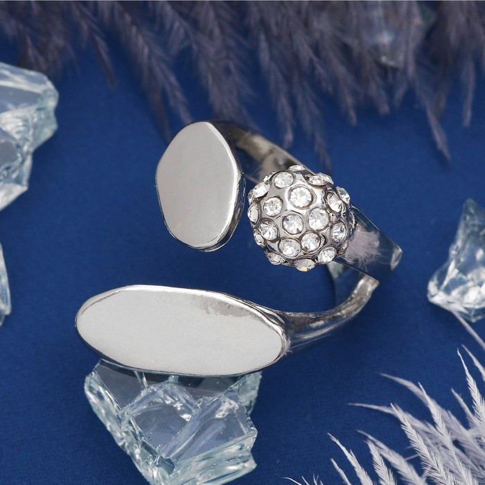 Кольцо "Абстракция" блеск, цвет белый в серебре, размер 17