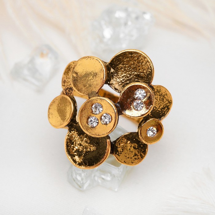 Кольцо "Авангард" цветок, цвет белый в чернёном серебре, размер 18