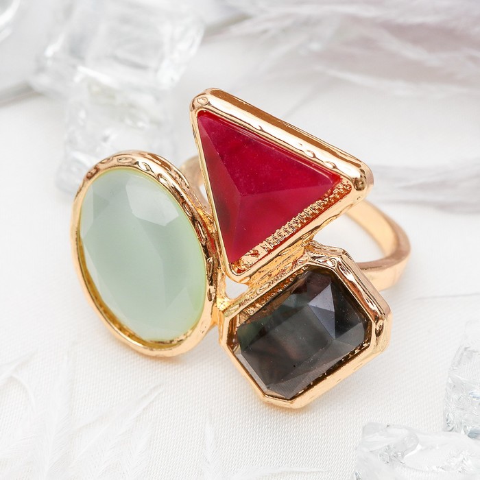 Кольцо "Натурель" геометрия, цветное в золоте, размер 18