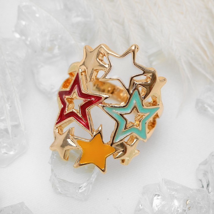 Кольцо "Звездное небо", цветное в золоте, размер 17