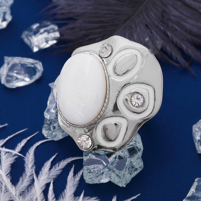 Кольцо "Абстракция" овал, цвет белый в серебре, размер 19