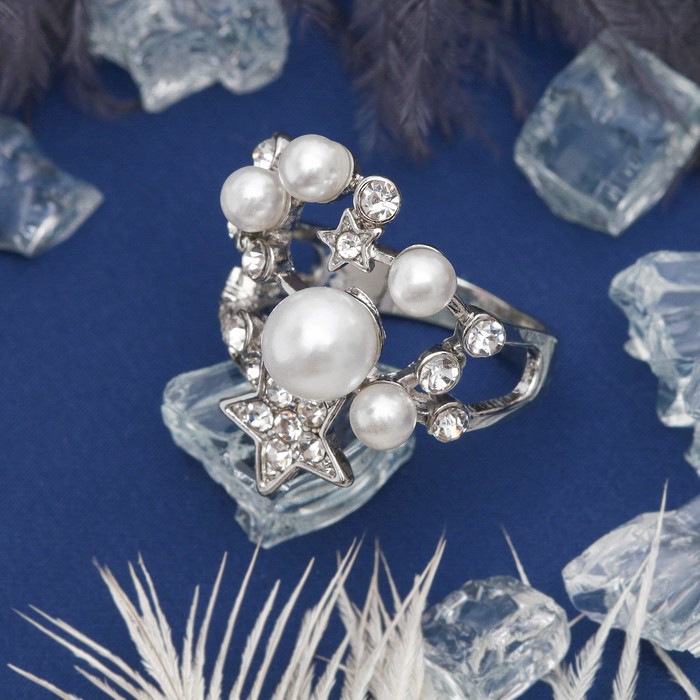 Кольцо "Жемчужная россыпь", цвет белый в серебре, размер 16