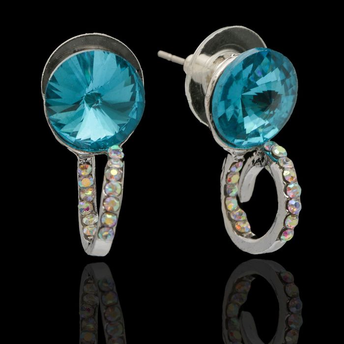 Серьги со стразами "Круг" грация, цвет радужно-голубой в серебре