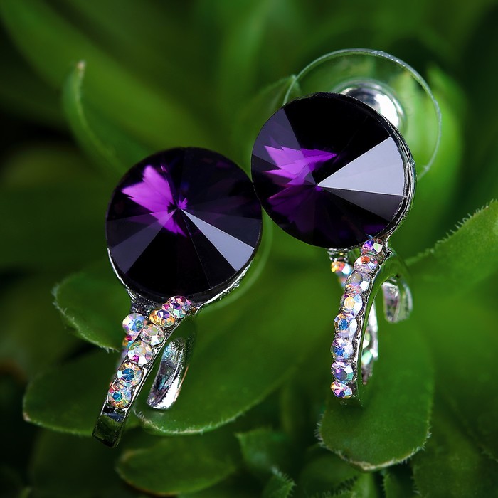 Серьги со стразами "Круг" грация, цвет фиолетово-радужный в серебре