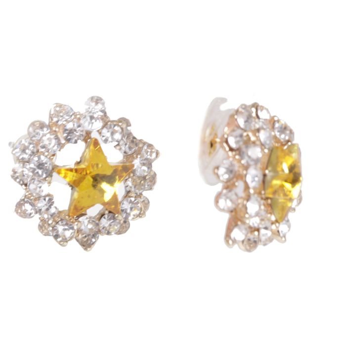 Серьги со стразами "Звезда" в рамке, цвет бело-золотой в золоте