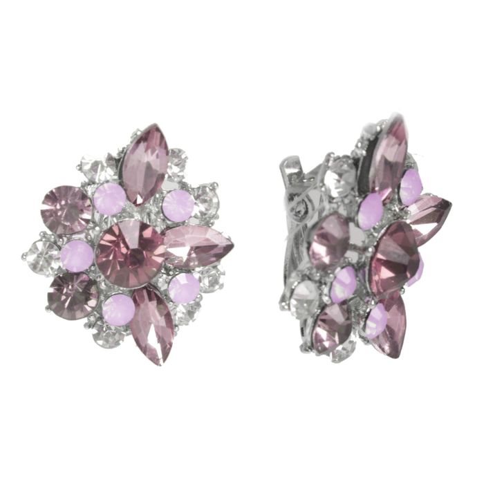 Клипсы "Цветок" гроздь, цвет бело-розовый в серебре