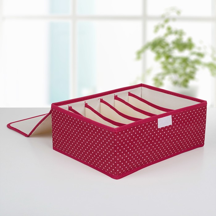 Набор органайзеров для белья с крышкой, 3 шт, "Горох" 32х24х12 см, красный