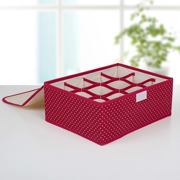 Набор органайзеров для белья с крышкой, 3 шт, "Горох" 32х24х12 см, красный