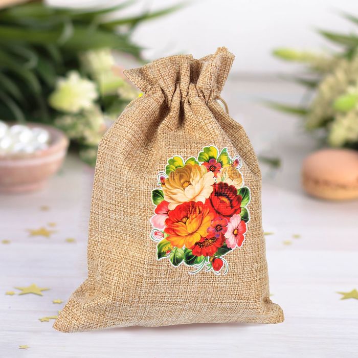 Мешочек подарочный "Расписные цветы", 15 х 20 см