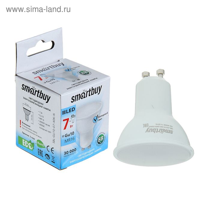 Лампа cветодиодная Smartbuy MR16 7 Вт GU10 4000 К дневной белый 54₽