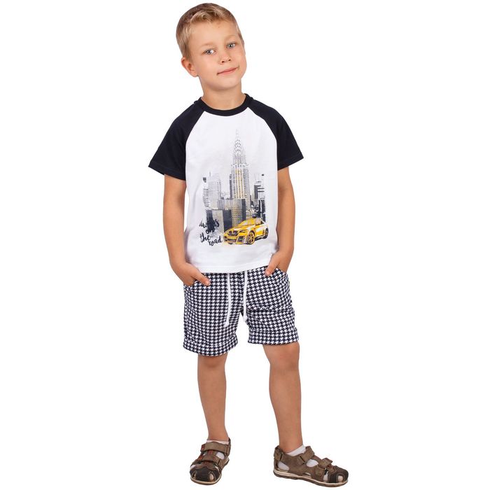 Футболка для мальчика "Мегаполис", рост 128 см (64), цвет белый, принт авто ПДК543001