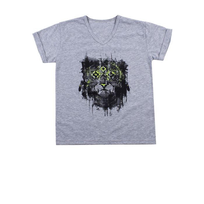 Футболка для мальчика "Техас", рост 122 см (62), цвет серый, принт тотемный лев ПДК017010