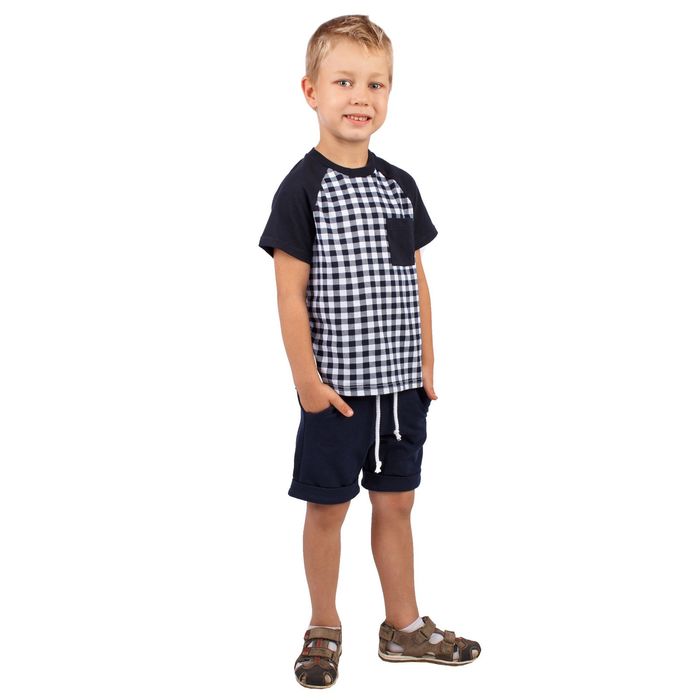 Футболка для мальчика "Мегаполис", рост 92 см (50), цвет тёмно-синий, принт клетка ПДК317001н_М