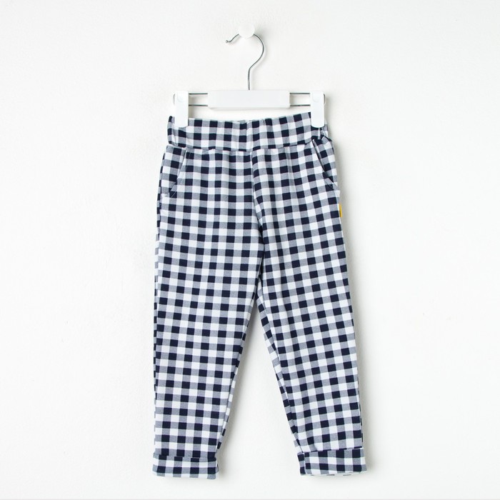 Брюки для мальчика "Мегаполис", рост 128 см, цвет синий, принт клетка