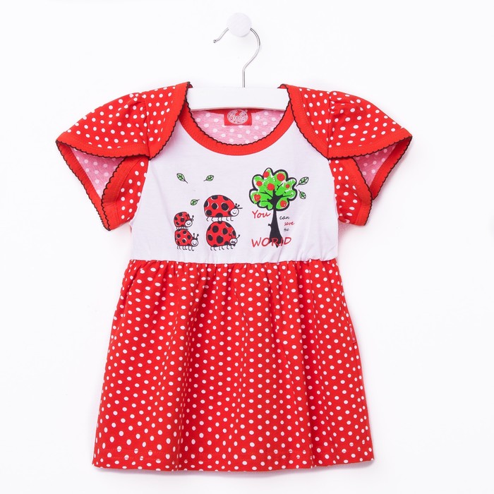 Футболка для девочки "Божья коровка", рост 98 см (56), цвет белый/красный