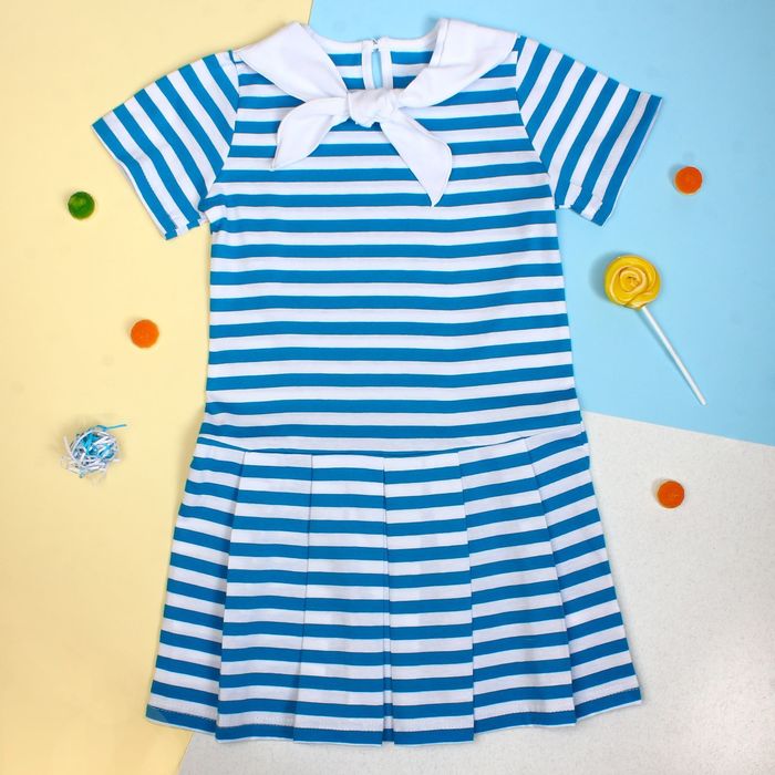 Платье "Каникулы", рост 92 см (50), цвет бирюзовый, принт полоска  ДПК437005_М
