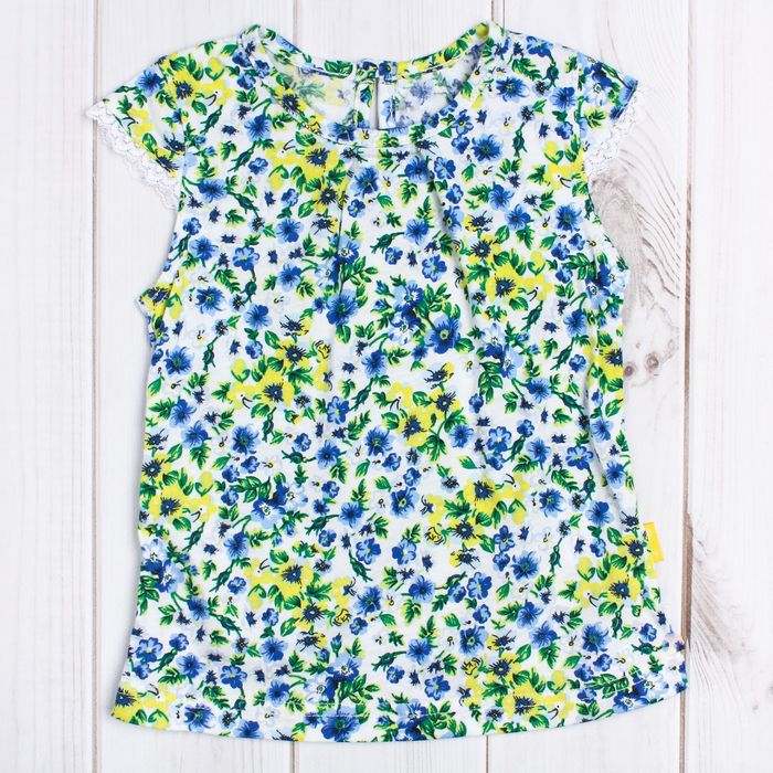 Блузка для девочки "Полевые цветы", рост 74 см (48), принт полевые цветы ДДК514001н_М