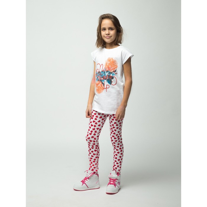 Легинсы для девочки "Волшебная радуга", рост 92 см, цвет белый, принт сердечки ДРЛ894800н_М