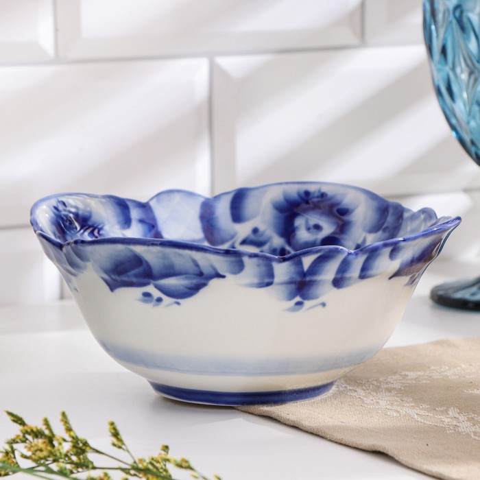 Салатник большой «Незабудки», гжель, фарфор, 2 сорт