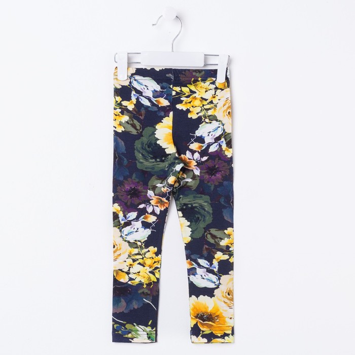 Легинсы для девочки "Волшебная радуга", рост 98 см, цвет синий, принт пионы ДРЛ894820н
