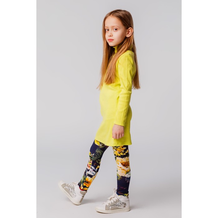 Легинсы для девочки "Волшебная радуга", рост 134 см, цвет синий, принт пионы ДРЛ894820н