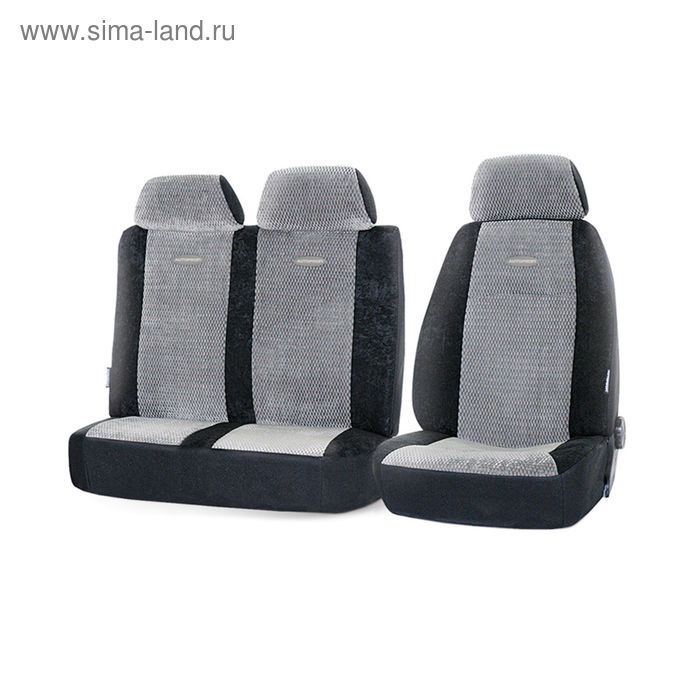 Модельные чехлы AUTOPROFI GAZ-002 BK/GY на ГАЗель, Соболь, Валдай, водительское+пассажирское сиденье, велюр, цвет чёрный/серый