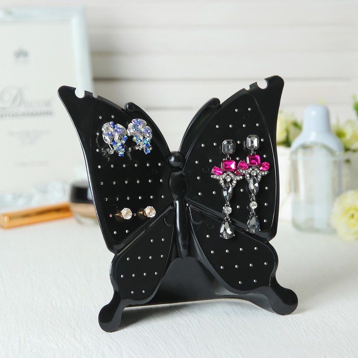 Подставка под серьги &quot;Бабочка объемная&quot; 18*6.5*18, цвет чёрный
