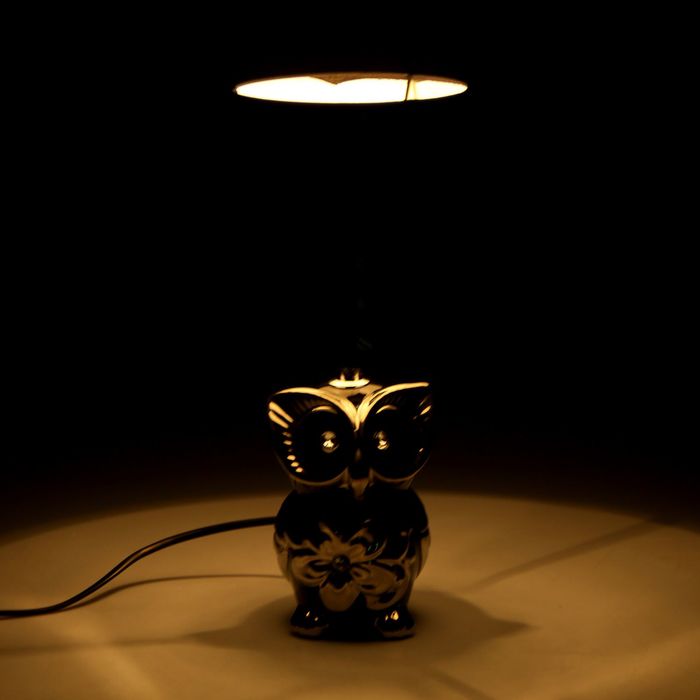 Лампа настольная керамика "Ночная сова с цветком" чёрная с серебром 220V Е14 33х20х20 см