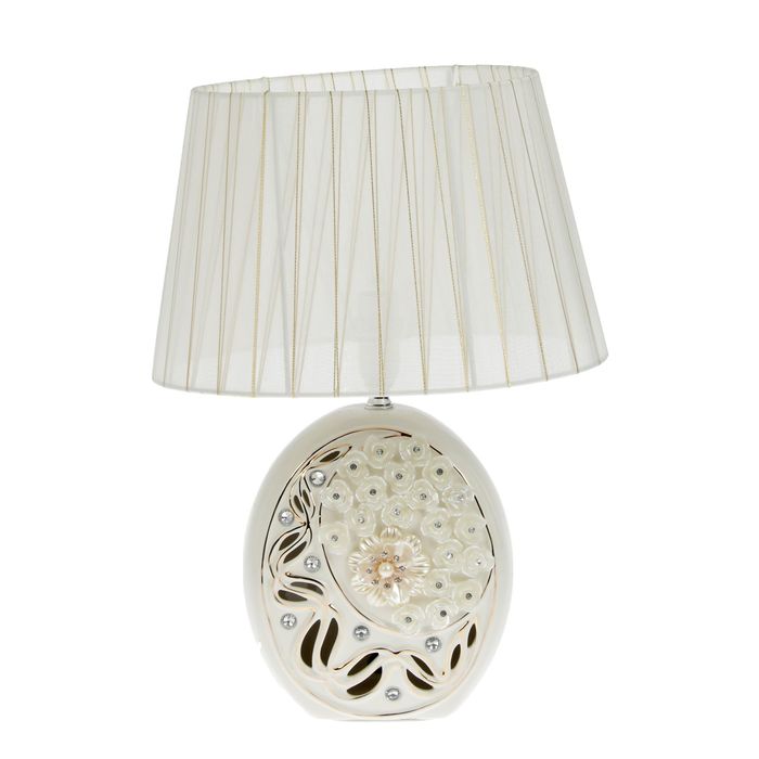 Лампа настольная керамика стразы "Жемчужные цветы" белая 39х28х19 см