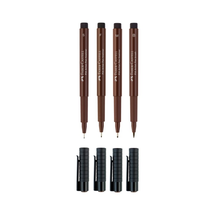 

Набор ручек капиллярных 4 штуки (линеры S, F, M; кисть B), Faber-Castell PITT® Artist Pen, цвет сепия