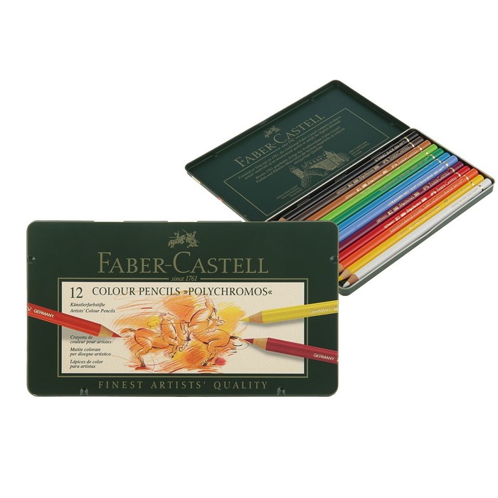 Карандаши художественные цветные Faber-Castell Polychromos® 12 цветов, в металлической коробке карандаши художественные набор faber castell polychromos® 60 цветов в металлической коробке