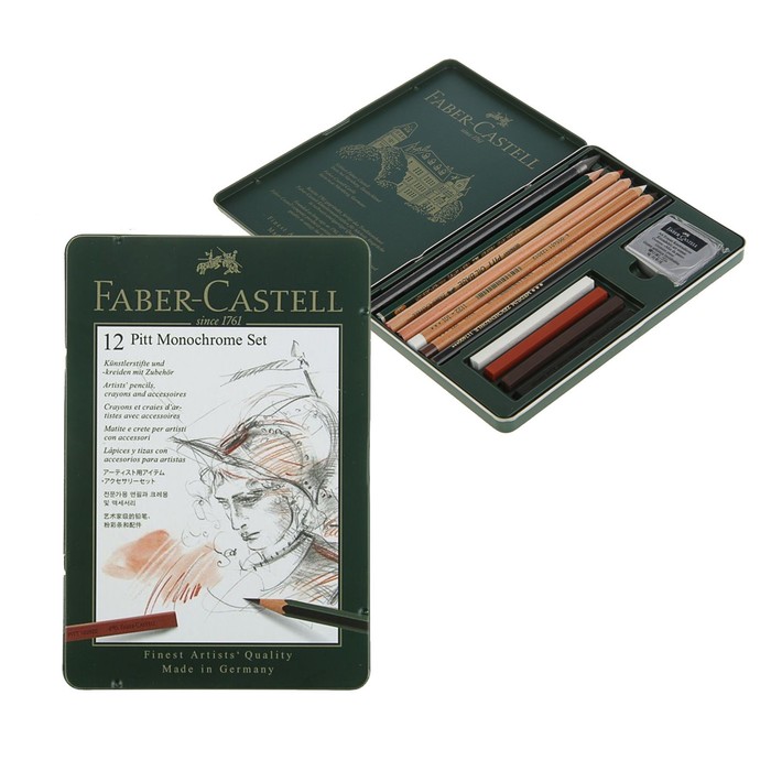 фото Карандаши художественные (набор) faber-castell pitt monochrome, 12 штук, в металлической коробке