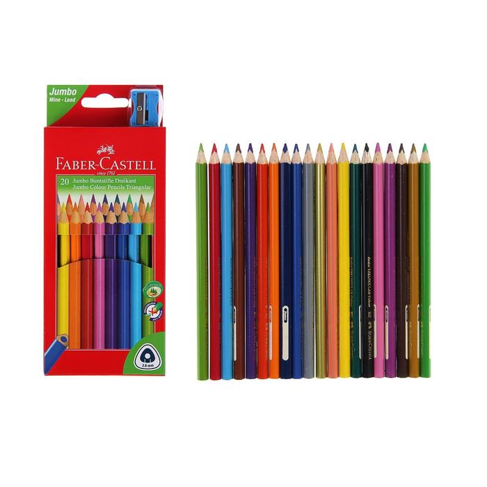 фото Карандаши 20 цветов faber-castell jumbo grip трёхгранные , с точилкой