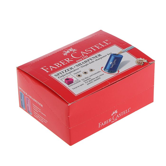 Точилка 1 отверстие с контейнером Faber-Castell (микс*2 цвета: ежевичный, синий) 183301