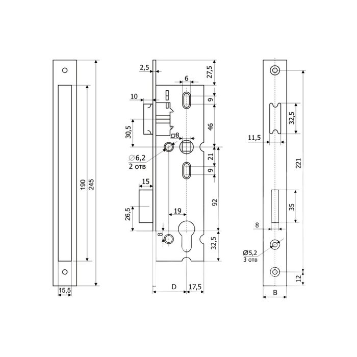 Замок врезной "Гардиан" PROFI 35.11.16Ц, для узкопрофильных дверей