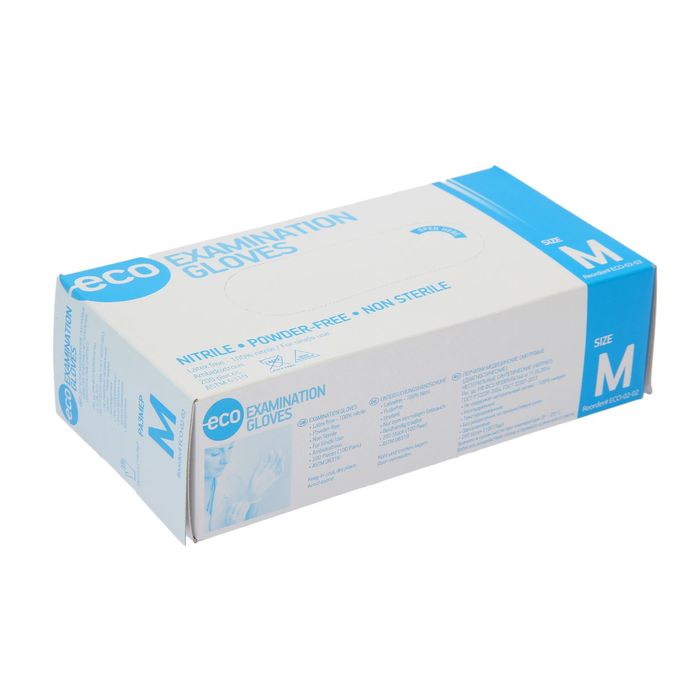 Перчатки нитриловые неопудренные М 200шт/кор ECO