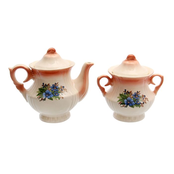 Чайная пара "Лорд" коралл, незабудка деколь, чайник 0,6 л