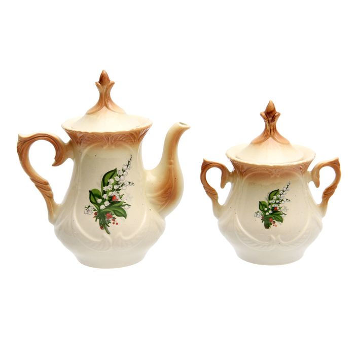 Чайная пара "Элит" коричневая, ландыш деколь, чайник 0,6 л