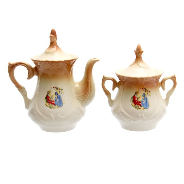 Чайная пара "Элит" коричневая, Мадонна деколь, чайник 0,6 л